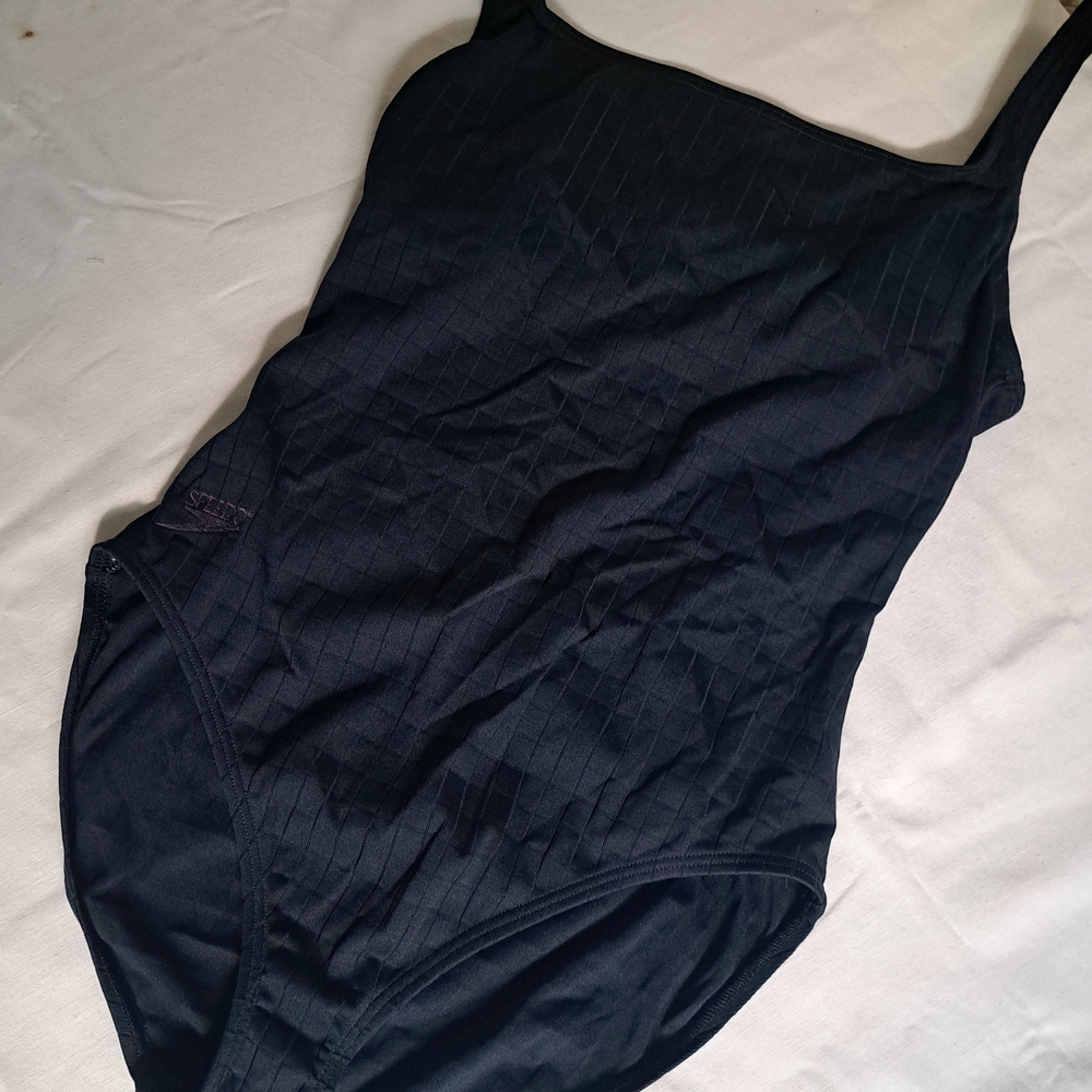 Speedo Black‎ Grid Pattern One Piece Swimsuit Square Neck Cutout Back 7220003 14